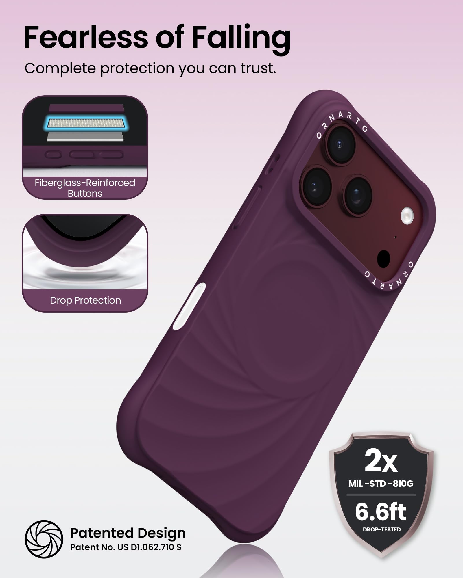 Fearless of Falling  
Complete protection you can trust.

COMM2TO  
Fiberglass-Reinforced Buttons  
Drop Protection  
DECENDO  
2x MIL-STD-810G  
Patented Design Patent No. US D1.062.710 S  
6.6ft DROP-TESTED