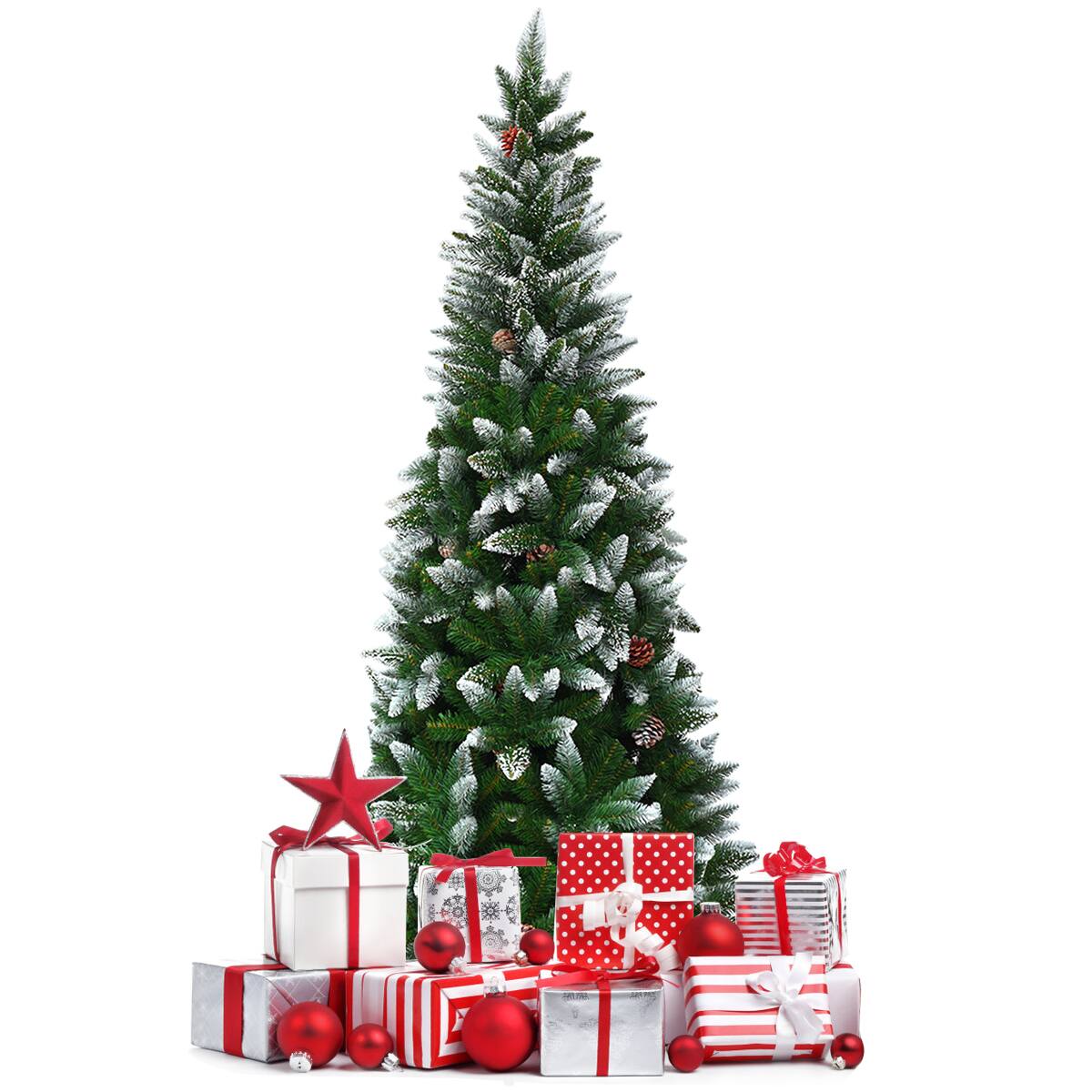 Alt View 1. Gymax - Gymax 5ft Snow Flocked Pencil Christmas Tree Classic Realistic PVC Needles W/Pine Cones - Green.