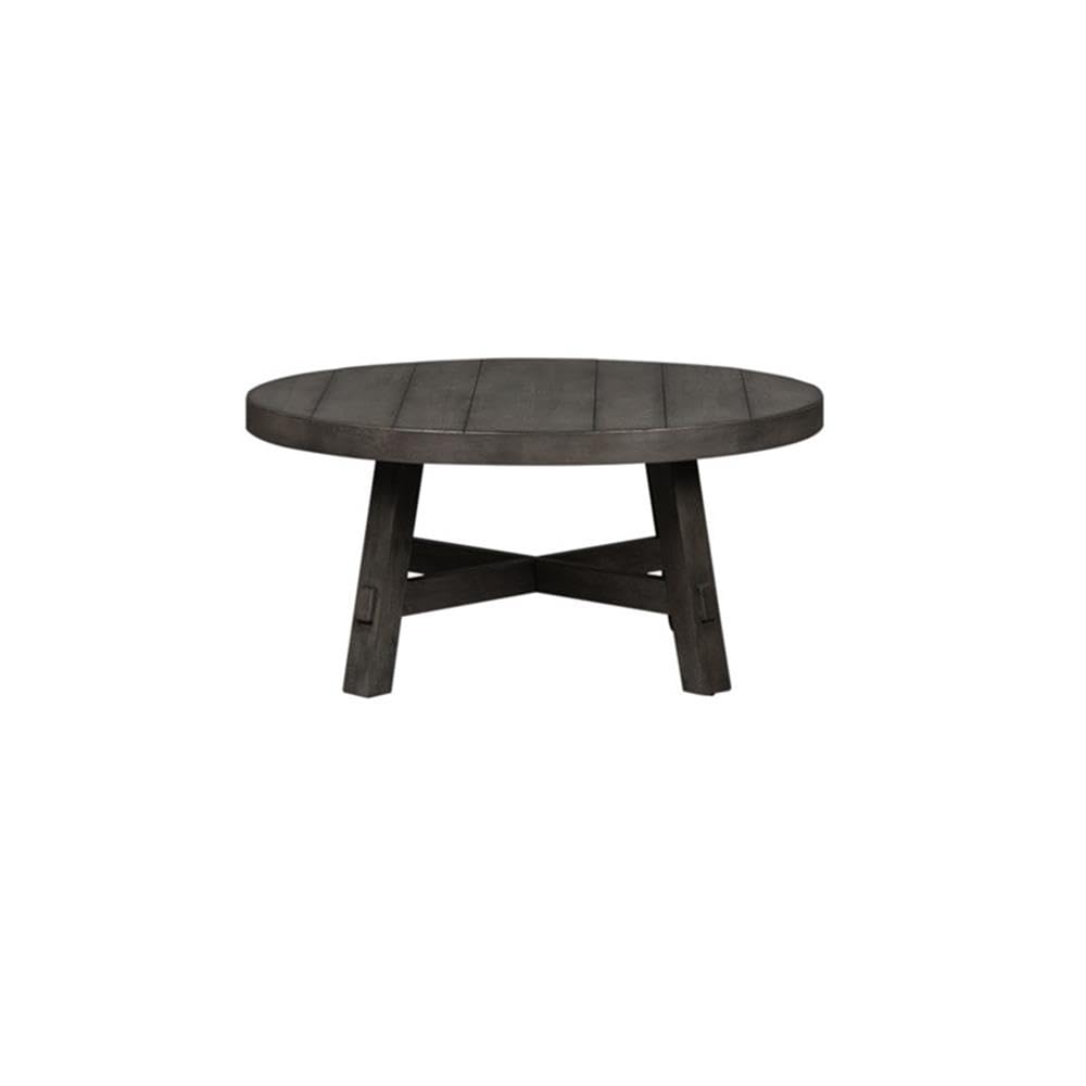 Angle. Liberty Furniture Industries - Splay Leg Round Cocktail Table Dusty Charcoal w/ Heavy Distressing - Gray.