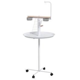 PULUZ - Bird Stand with Wheels, Perches, Feed Bowls, Round Tray for Parrot - White