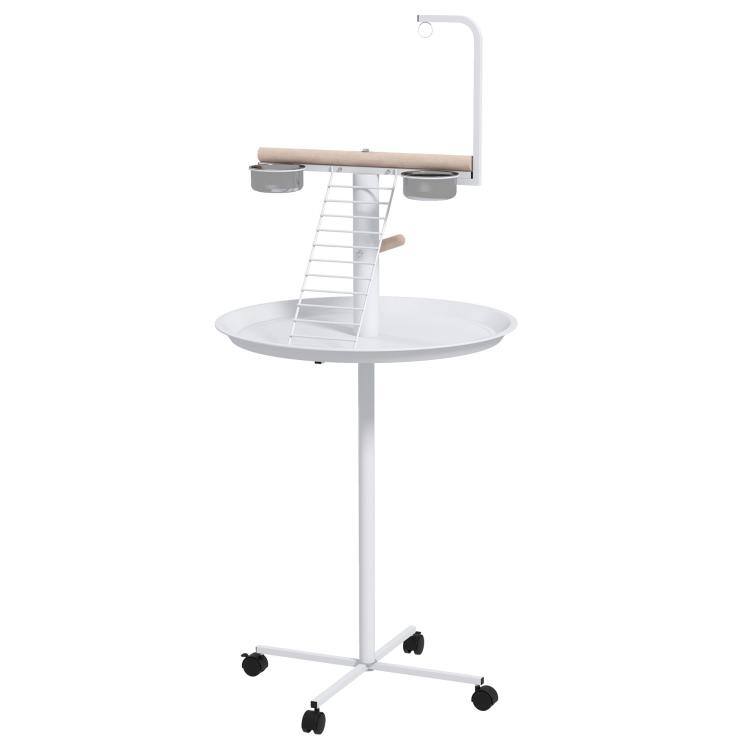 Front. PULUZ - Bird Stand with Wheels, Perches, Feed Bowls, Round Tray for Parrot - White.