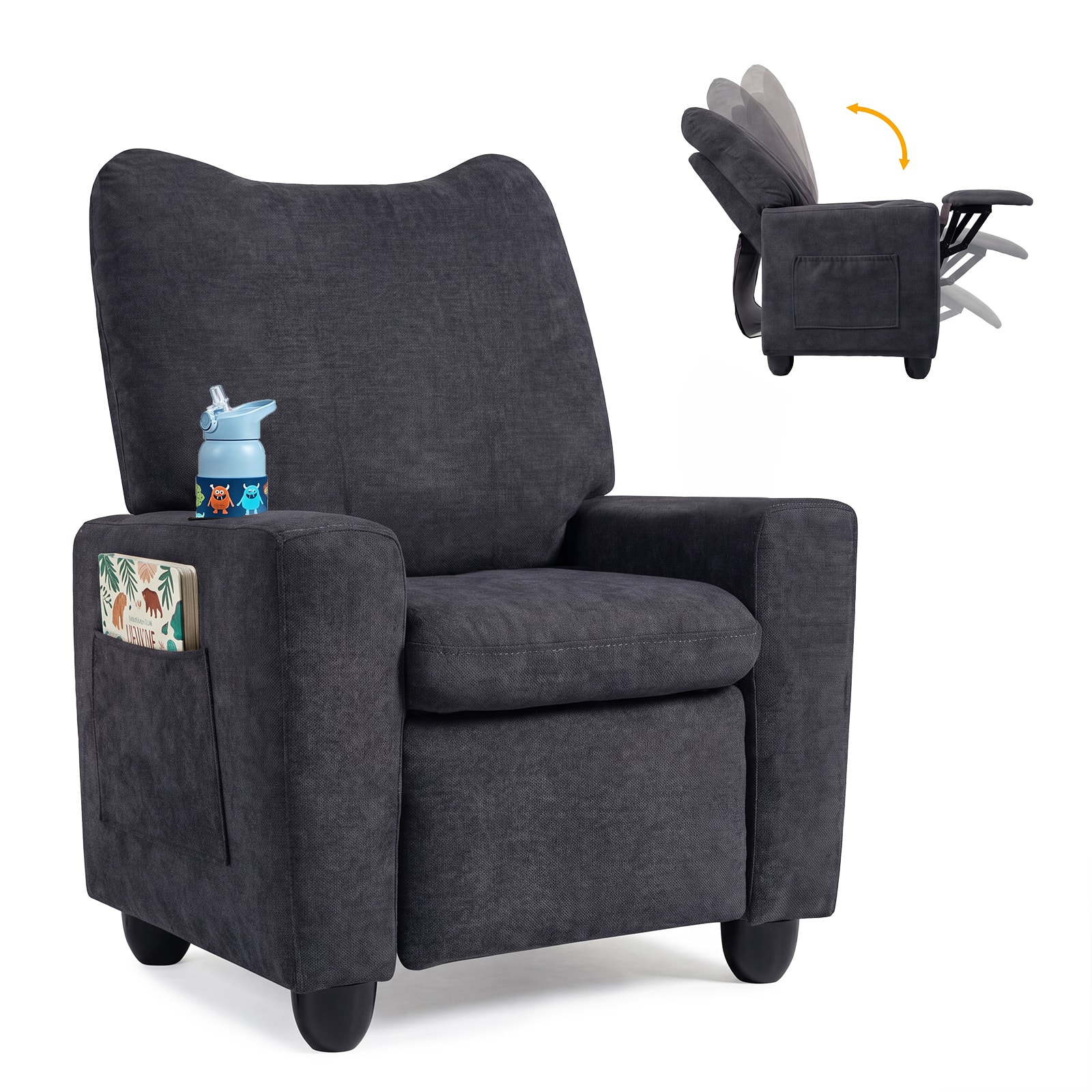 Front. Costway - Costway Kids Recliner with Adjustable Backrest Footrest Cup Holder Side Pockets for Ages 3+ - Black.