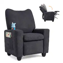 Costway - Kids Recliner with Adjustable Backrest Footrest Cup Holder Side Pockets for Ages 3+ - Black