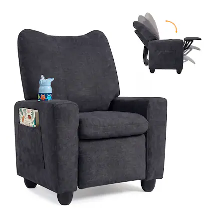 Front. Costway - Costway Kids Recliner with Adjustable Backrest Footrest Cup Holder Side Pockets for Ages 3+ - Black.