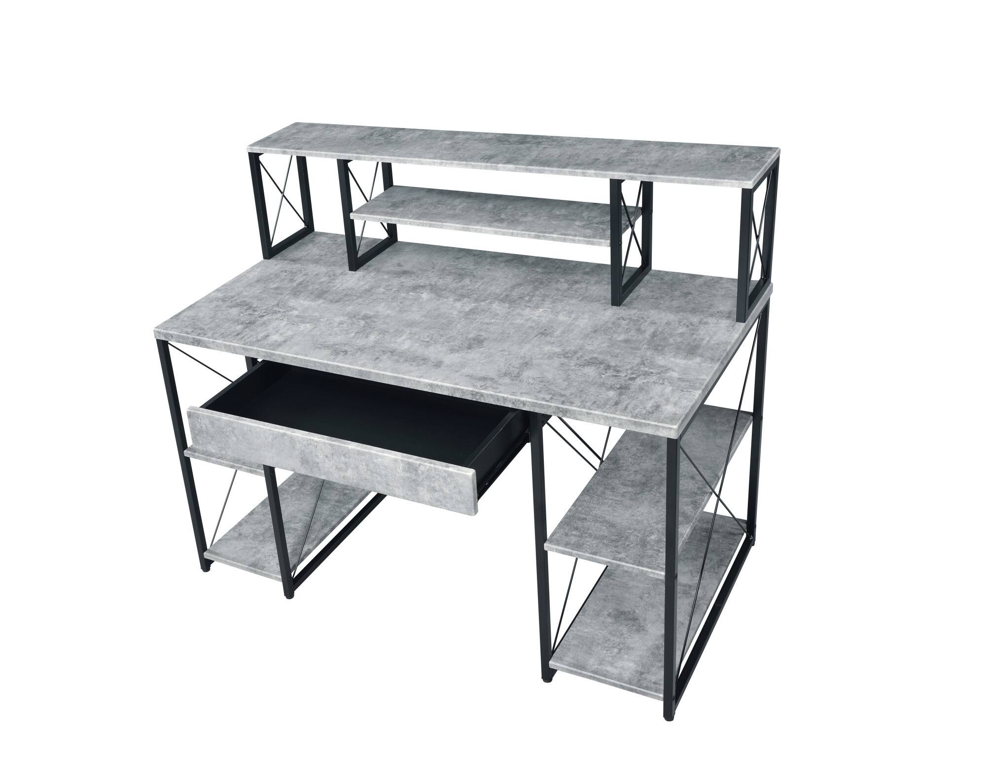 Alt View 3. Glintex - Modern Writing Desk with Drawer, 8 Storage Compartments, Wooden Top and Sturdy Metal Sled Base for Home Office - Gray.