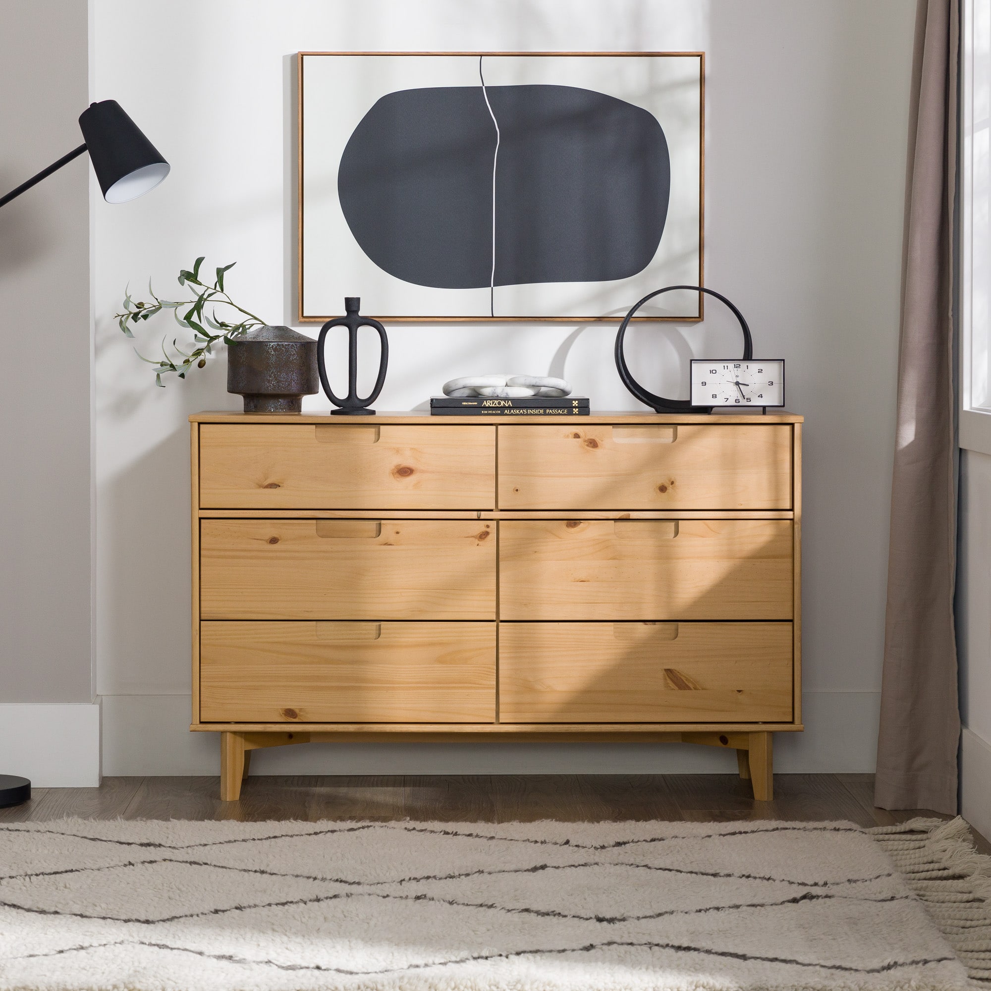 Best Buy Walker Edison Retro Solid Wood 6 Drawer Dresser Natural Pine BBR6DSLDRNP