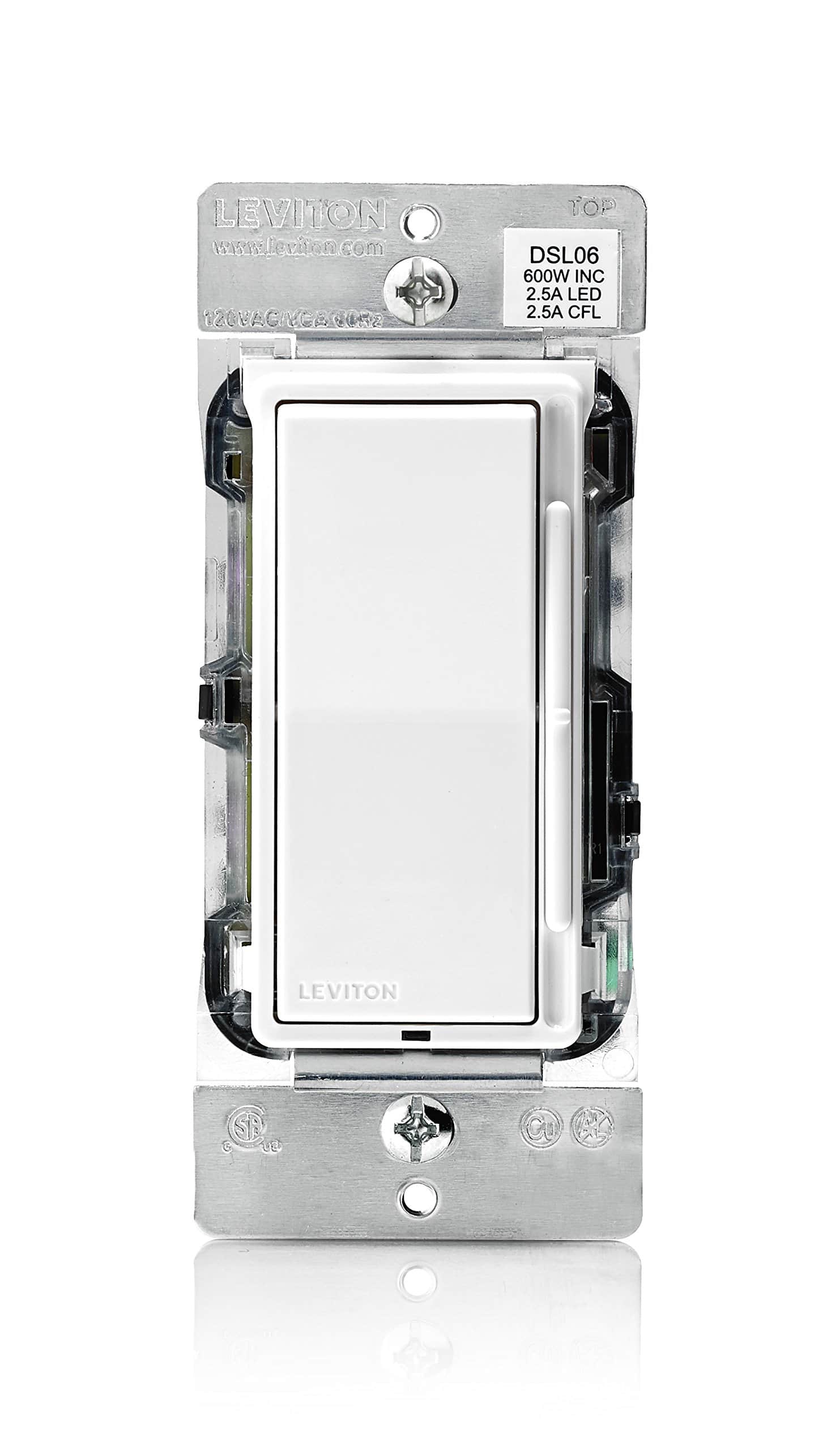 Leviton - Decora Slide Dimmer Switch DSL06-1LZ, Dimmable LED/Halogen/Incandescent, Single-Pole/3-Way - White/Ivory/Light Almond