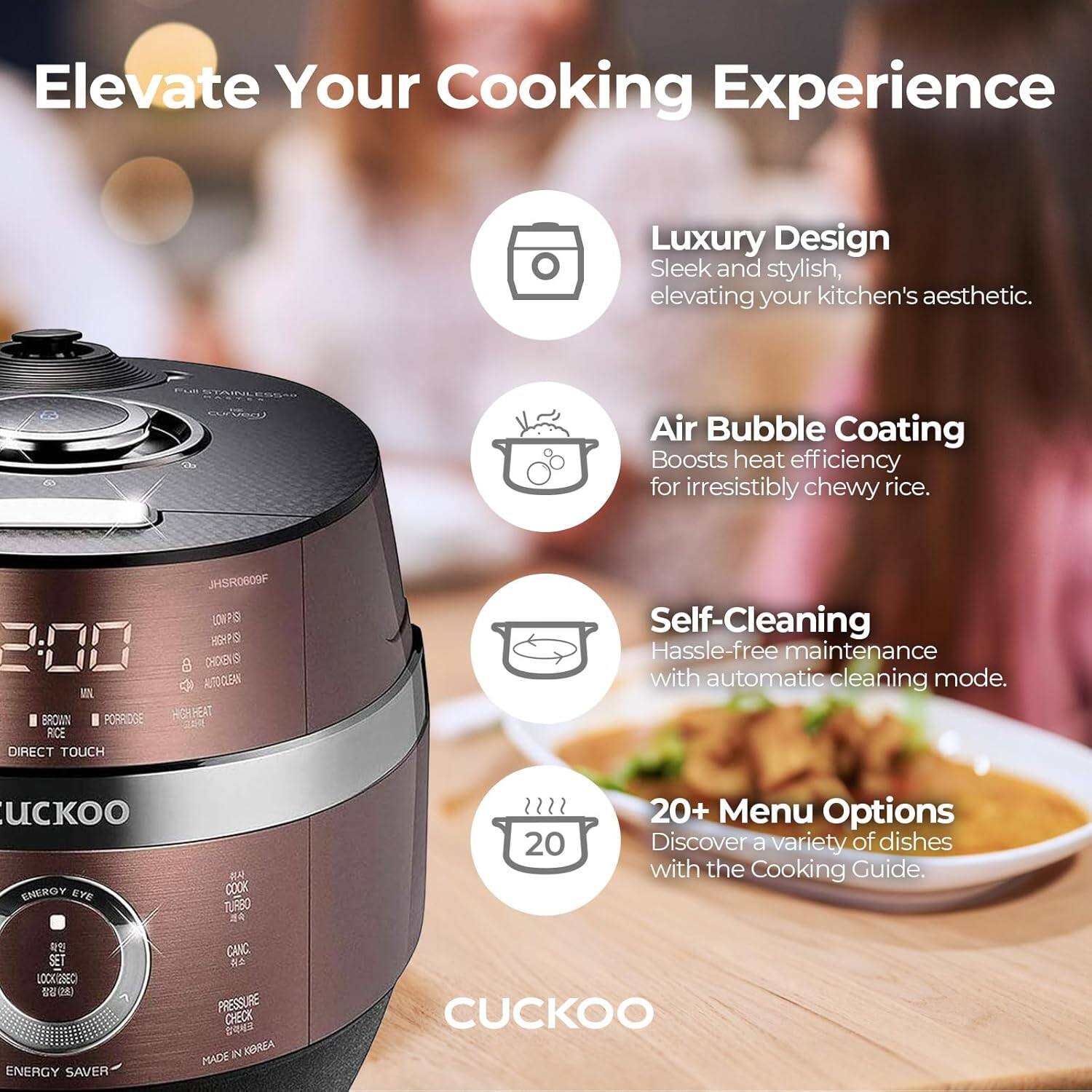 Cuckoo - CRP-JHR1009F 10-Cup (Uncooked) / 20-Cup (Cooked) Induction Heating Pressure Rice Cooker with Nonstick Inner Pot - Copper - Thumbnail 3