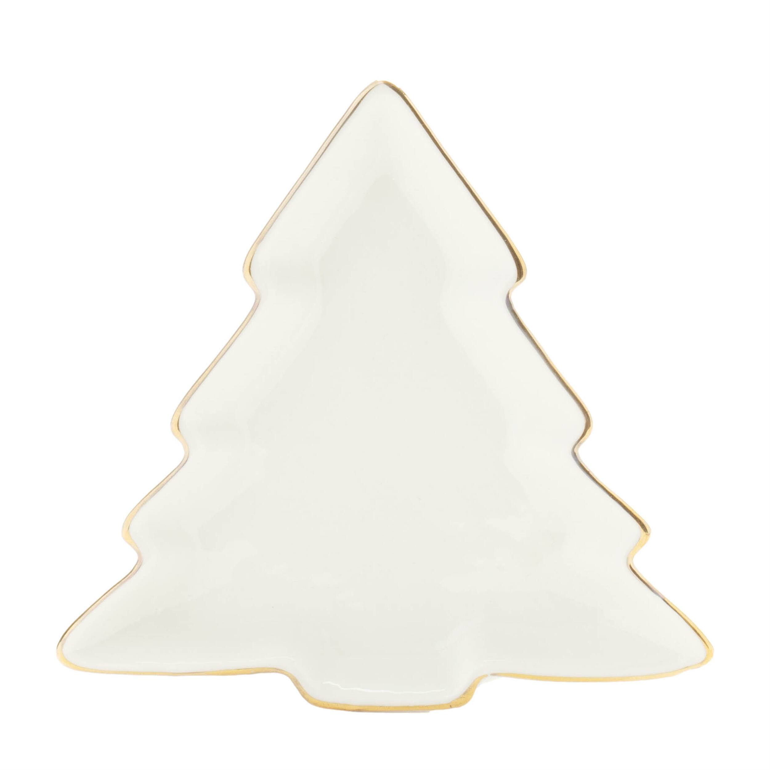Angle. BreeBe - Ceramic Pine Tree Trinket Dish (Set of 6) - White, Gold.