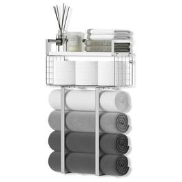 Dazzed Corner - Towel Racks,Metal Towel Holder with Storage Basket - Brush Nickel