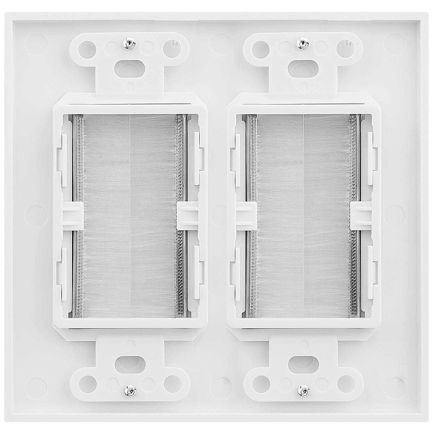 Angle. Fosmon - 2-Gang Wall Plate, Brush Style Opening Passthrough Low Voltage Cable Plate In-Wall Installation for Speaker Wires - White.