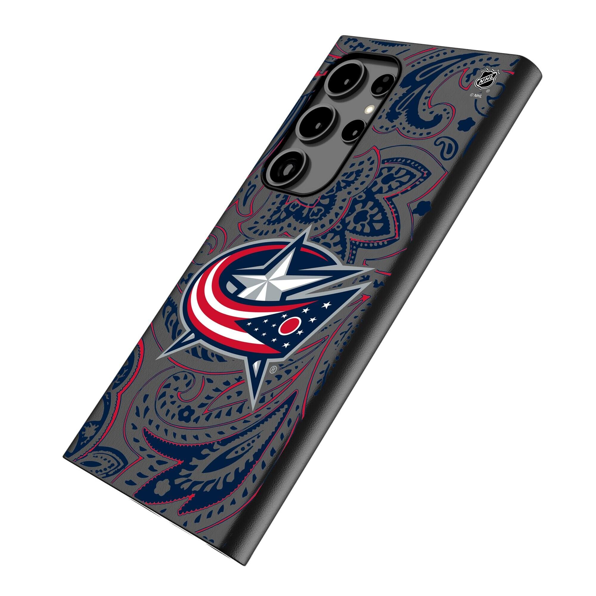 Alt View 1. Keyscaper - Columbus Blue Jackets Paisley Galaxy Magnetic Bump Case - S24 - Black.