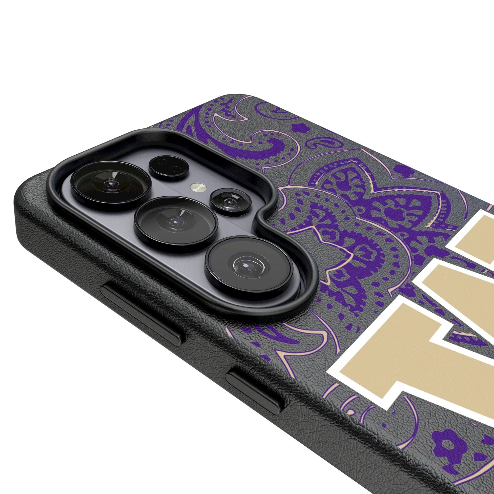 Alt View 2. Keyscaper - Washington Huskies Paisley Galaxy Magnetic Bump Case - S25 Ultra - Black.