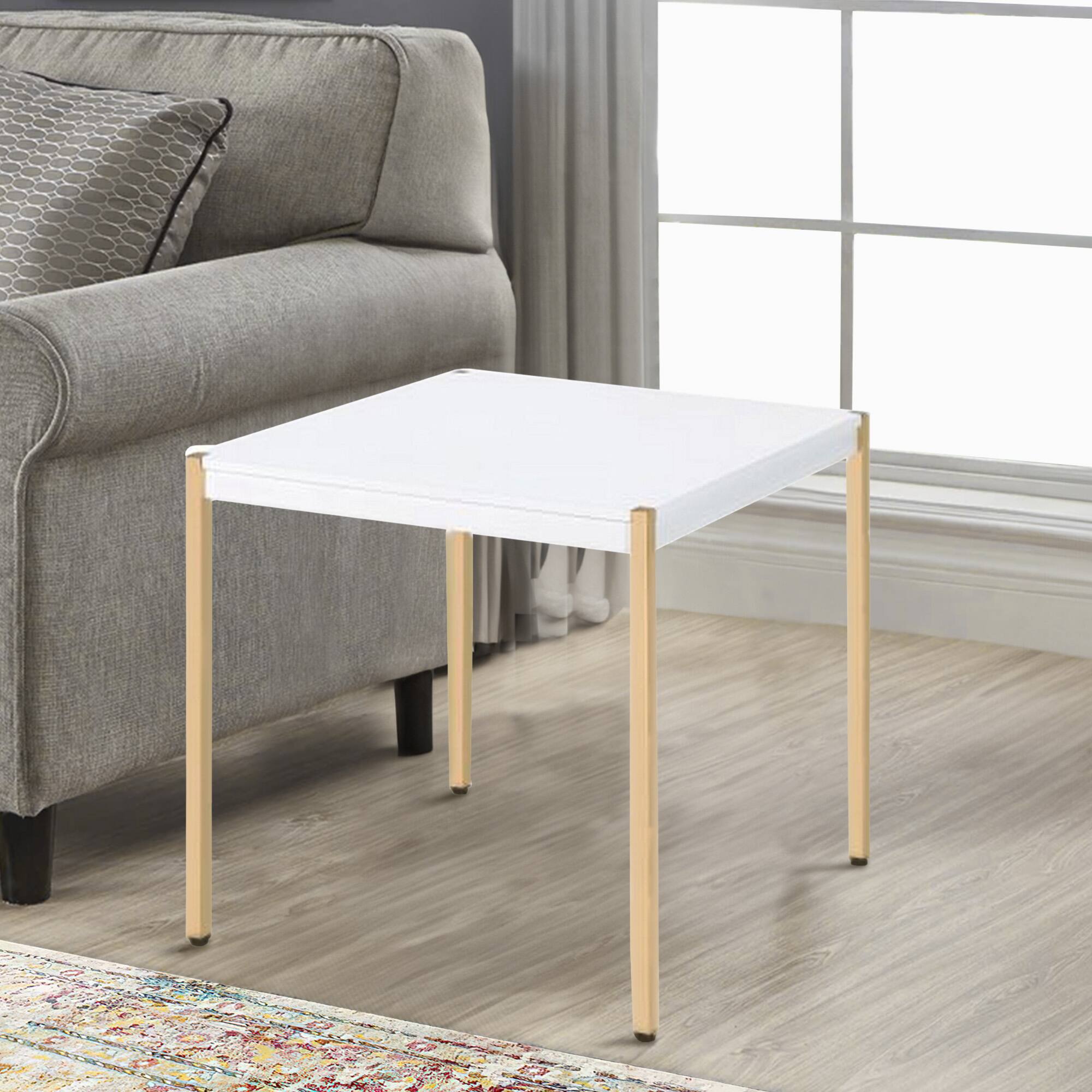 Alt View 5. Manhattan Lane - End Table with Metal Tube Legs - White, Gold.