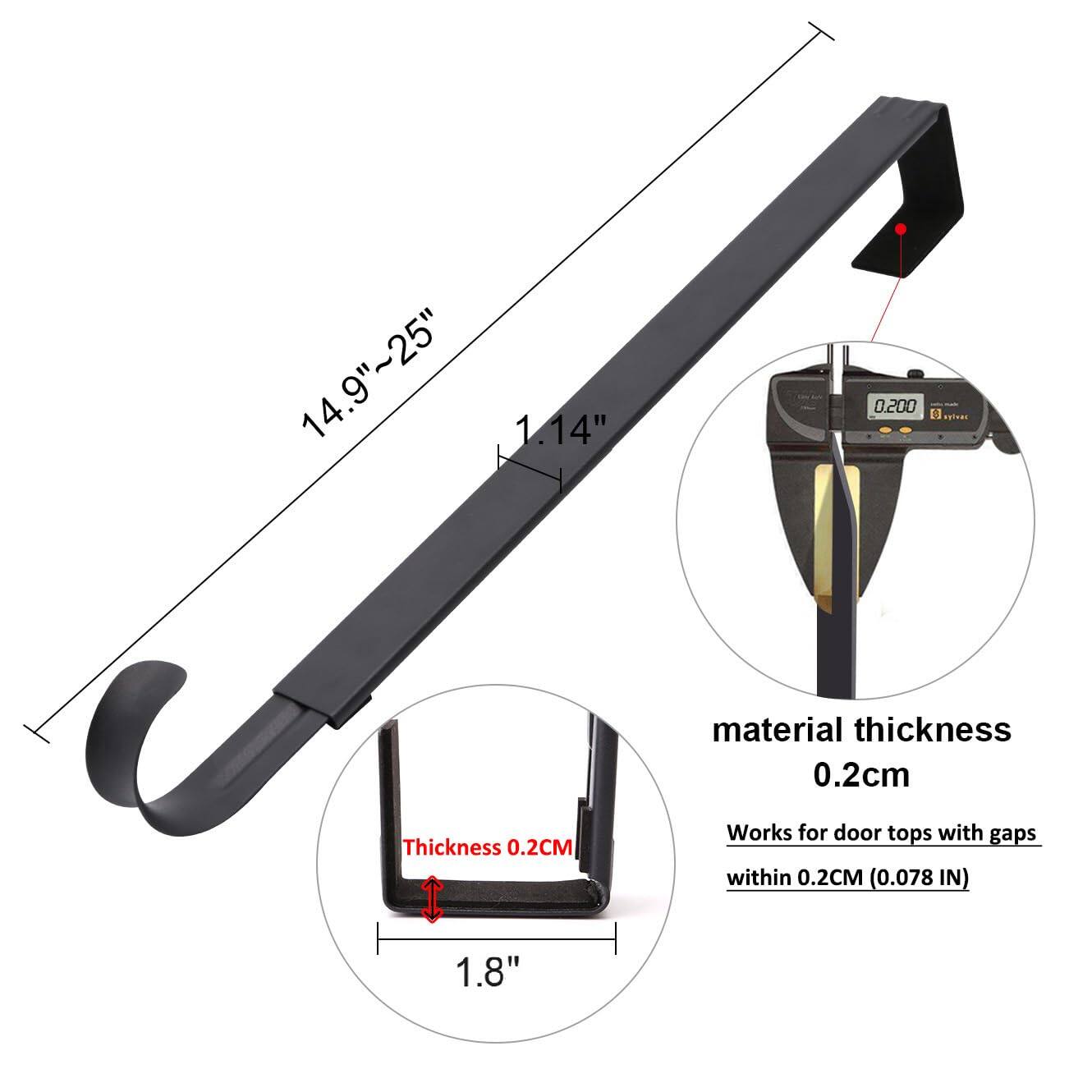 14.9"~25"  
1.14"  
0.200 - material thickness 0.2cm  
Thickness 0.2CM  
Works for door tops with gaps within 0.2CM (0.078 IN)  
1.8"