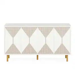 Kadyn - Sideboard Buffet Cabinet,Kitchen Storage Cabinet Modern, 59" Wood Storage Cabinet with Doors - White & Gold