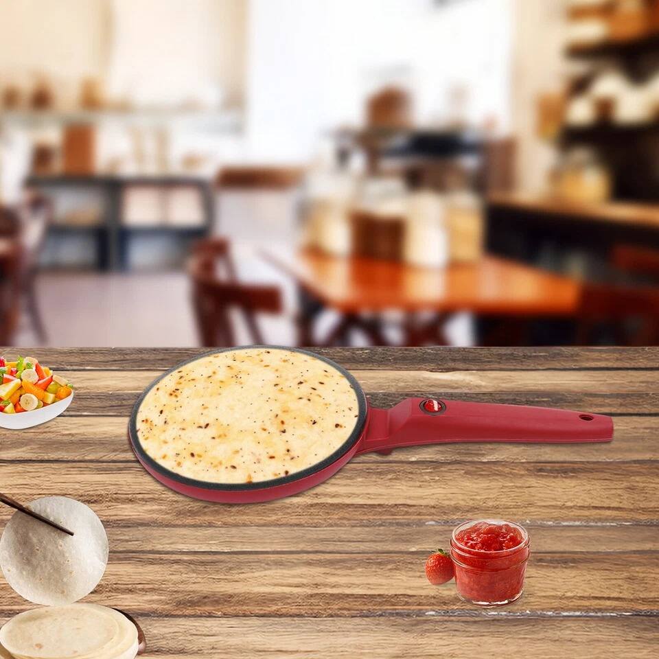 Back. Home Collection - Electric Crepe Maker 8-Inch Non-Stick Pancake Griddle 550W Red Portable Baking Pan - Red.