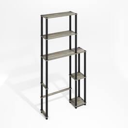 Furinno - Turn-N-Tube Freestanding Over-The-Toilet Storage Rack with 5 Shelves - Grey Oak/Black