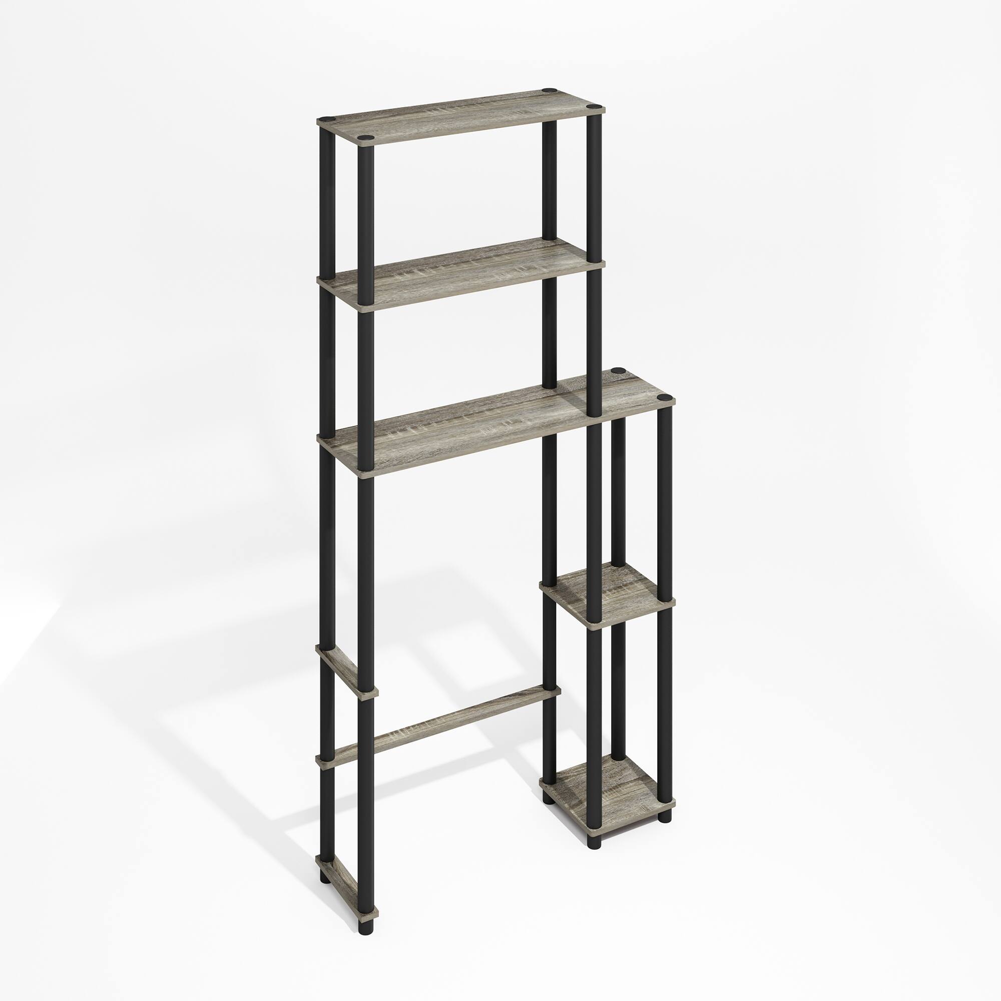 Front. Furinno - Turn-N-Tube Freestanding Over-The-Toilet Storage Rack with 5 Shelves - Grey Oak/Black.