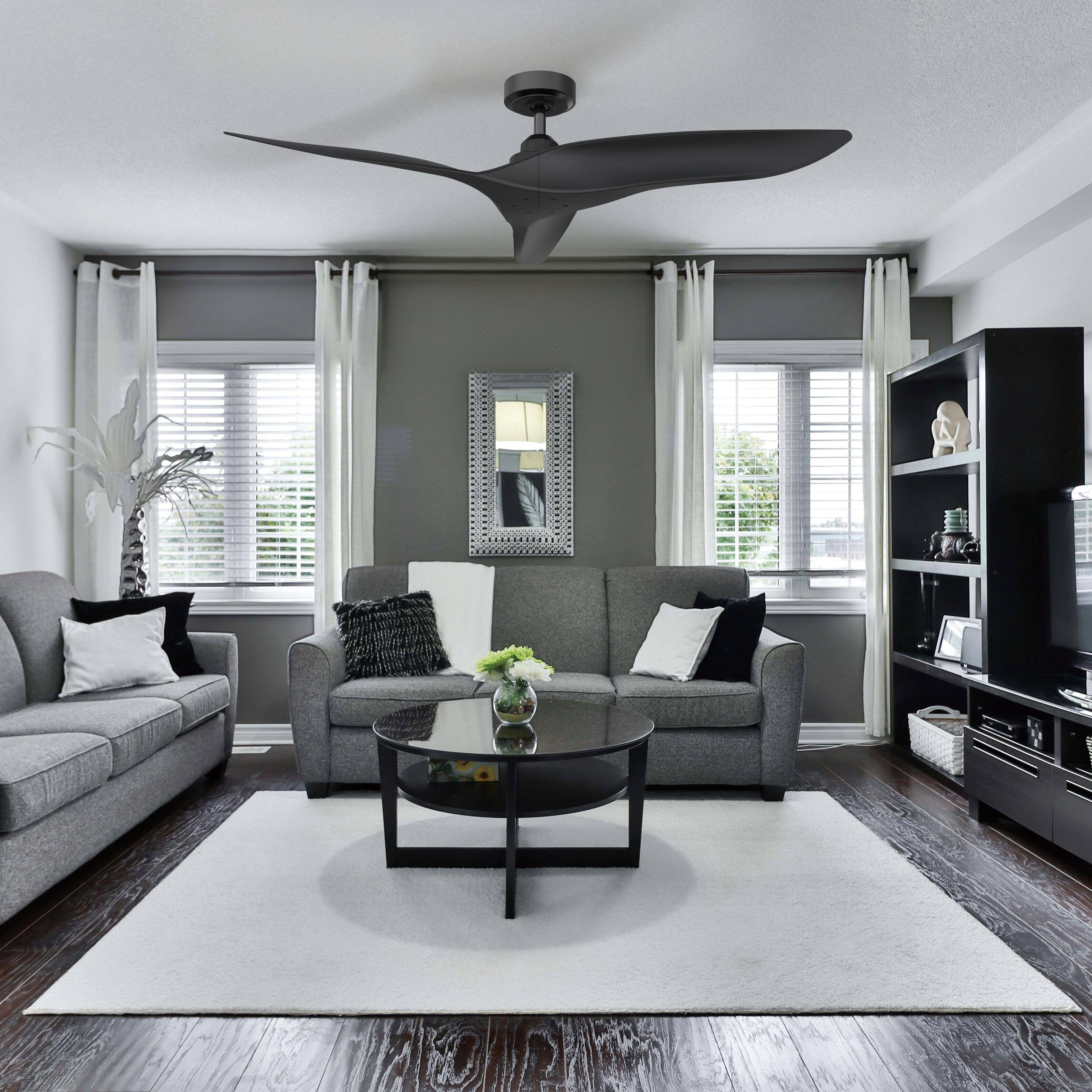 Left. Parrot Uncle - 52" Modern Black DC Motor No Light Ceiling Fan with Remote - Black.