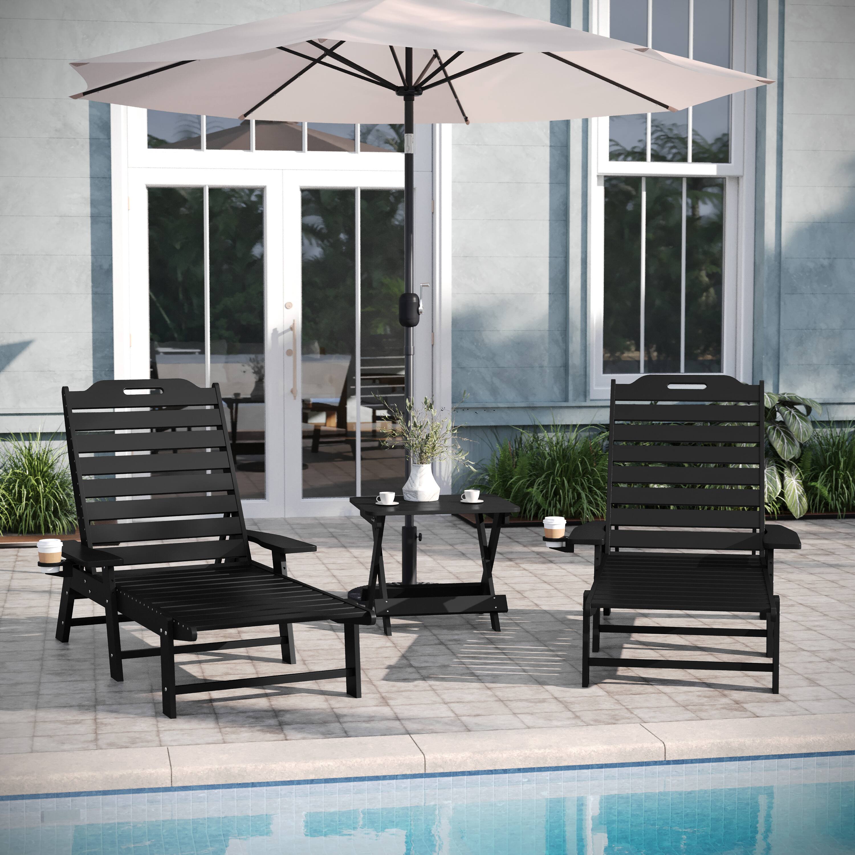 Alt View 1. Emma + Oliver - 3pc Indoor/Outdoor Set with 2 Adirondack Lounge Chairs/Folding Side Table - Black.