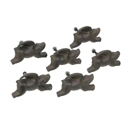 Front. Upper Deck - Set of 6 Cast Iron Flying Pig Drawer Pulls Decorative Cabinet Knobs Home Decor - Brown.