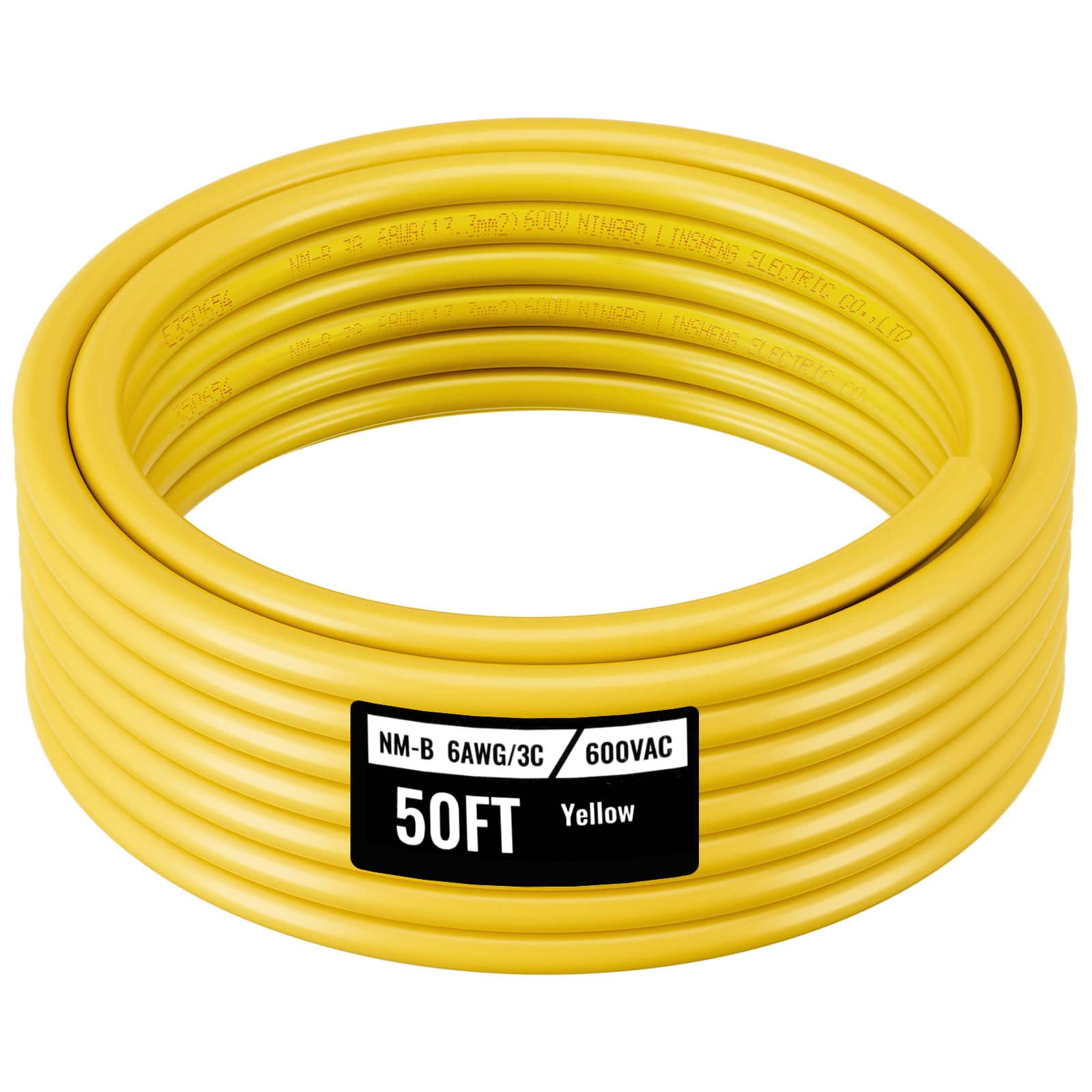 VEVOR - NM-B Wire, 6AWG/3C Non-Mettalic Residential Indoor Electrical Wire with Ground, PVC Sheathed High-Purity Copper Core - Yellow