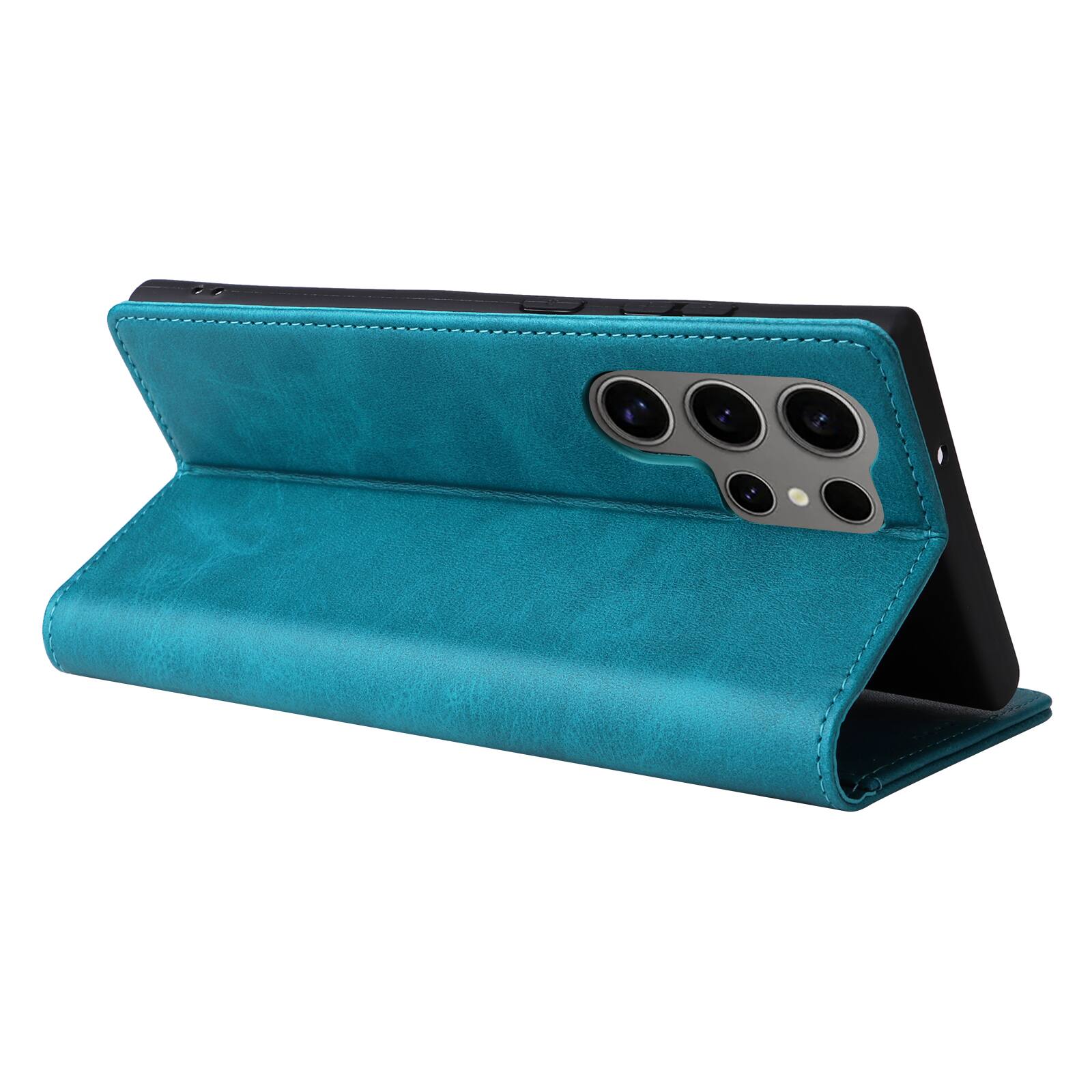 Back. Dteck - Case for Samsung Galaxy S25 Ultra,Wallet Case with Card Holder for Women Men,Shockproof PU Leather Flip Kickstand Cover - Bluegreen.