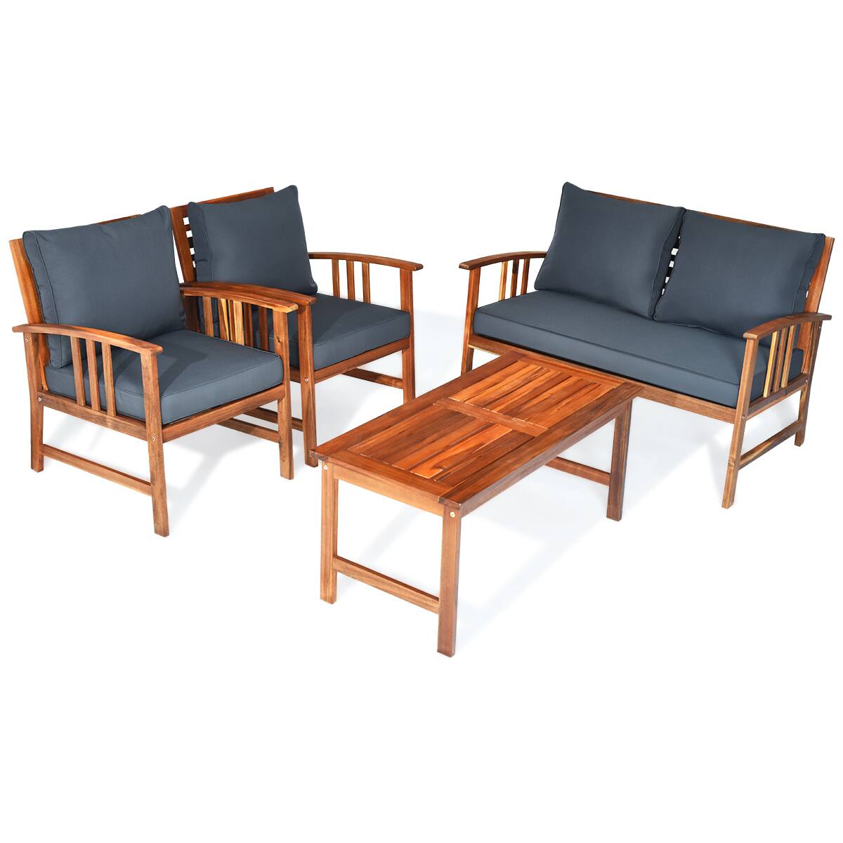 Alt View 1. Gymax - Gymax 4pcs Wooden Patio Furniture Set Table & Sectional Sofa Garden - Grey.