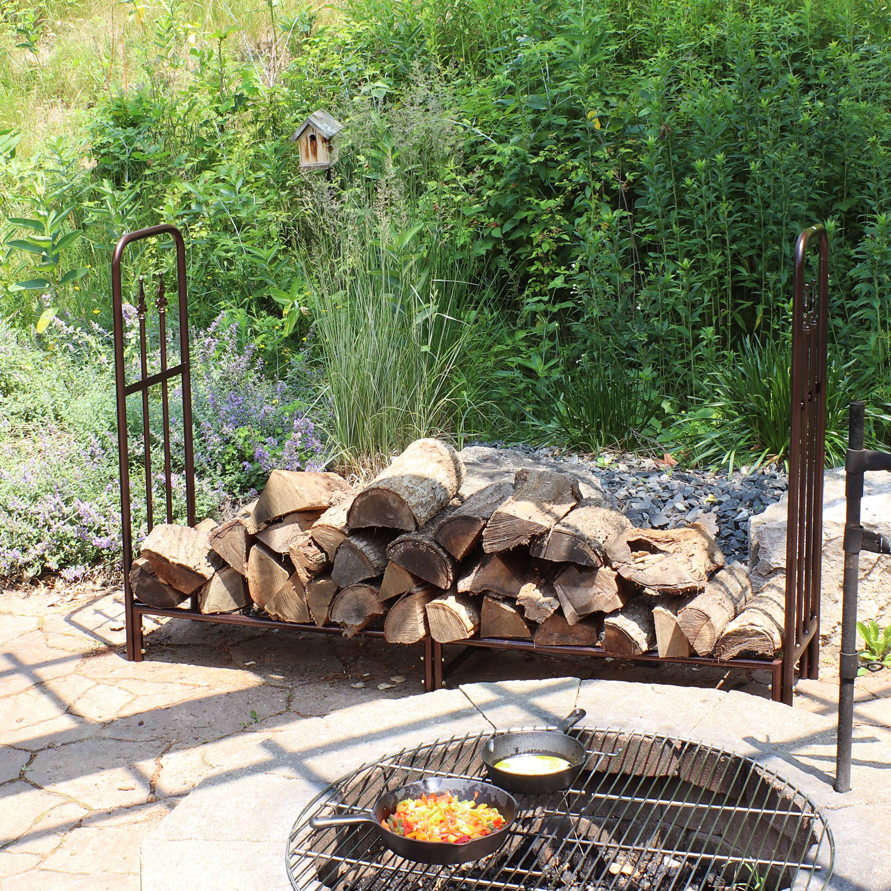 Alt View 4. Sunnydaze - 6 ft Decorative Steel Firewood Log Rack - Bronze.