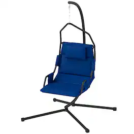 Outsunny - Chair with Stand and PA Coating Cushion, Hanging Swing Chair with Steel Frame for Indoor and Outdoor - Dark Blue