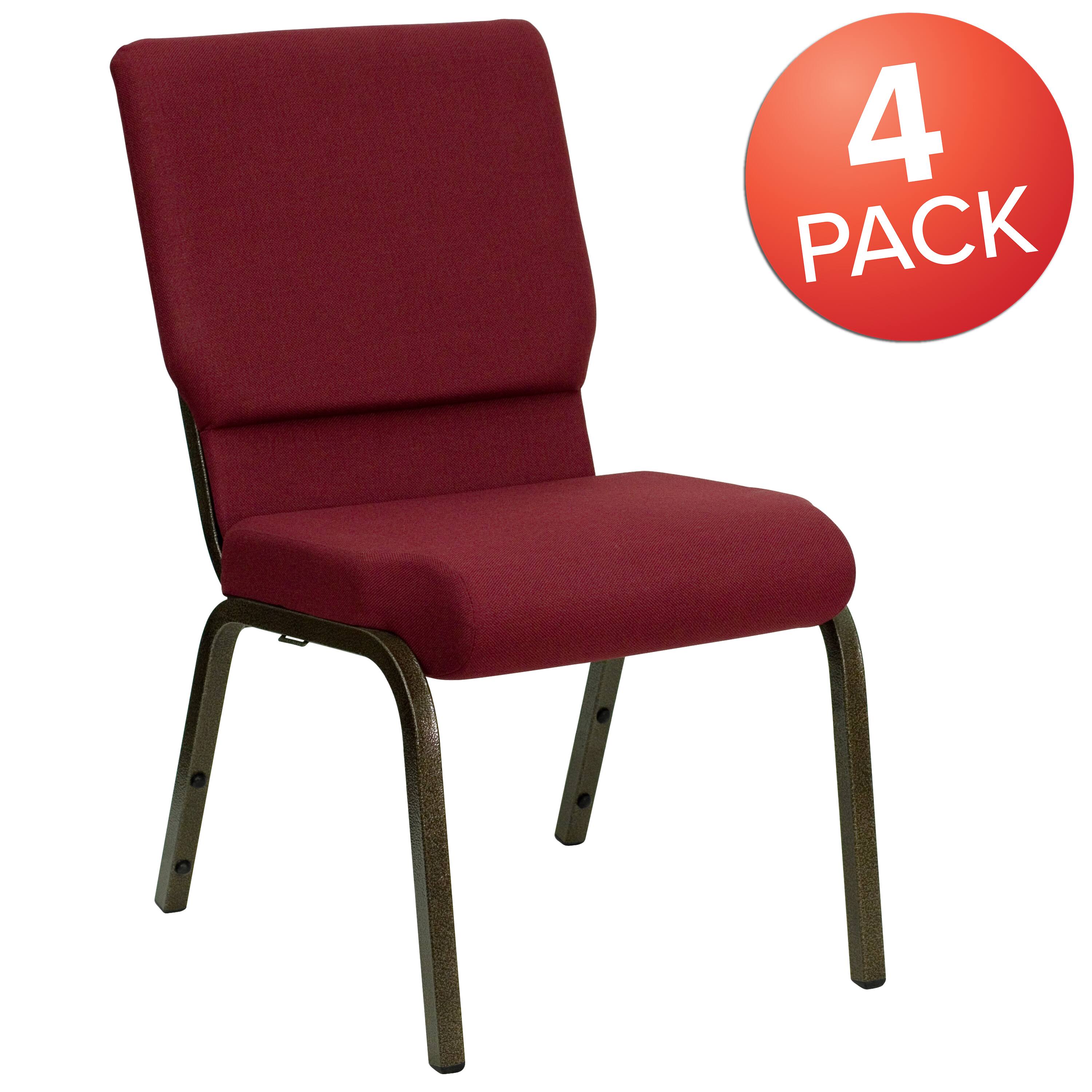 Alt View 1. Emma + Oliver - 4 Pack 18.5''W Stacking Church Chair - Burgundy Fabric/Gold Vein Frame.