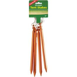 Coghlan’s - Coghlan's Ultralight Tent Stakes 9" w/ Pull Cord (4 Pack), Backpacking Camping - Orange