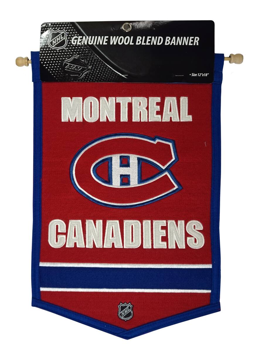 NHL GENUINE WOOL BLEND BANNER  
Size 12x18"  
MONTREAL CANADIENS
