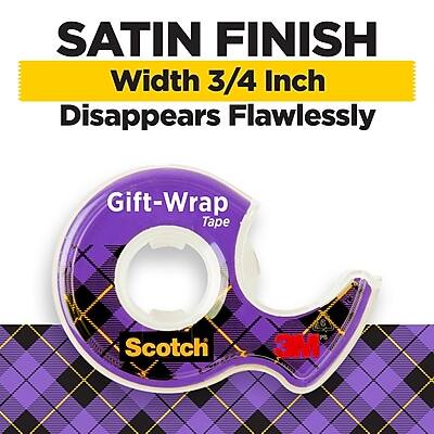 SATIN FINISH  
Width 3/4 Inch  
Disappears Flawlessly  

Gift-Wrap Tape  
Scotch 3M