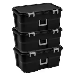 Sterilite - Wheeled Footlocker, 22 Gal Storage Container with Lid, Black, 3 Pack
