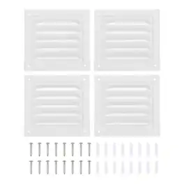Unique Bargains - 6"x6" Attic Soffit Vent, 4pcs Aluminum Alloy HVAC Air Vent Cover with Screen Mesh and Screw for Wall Ceiling Attic - White