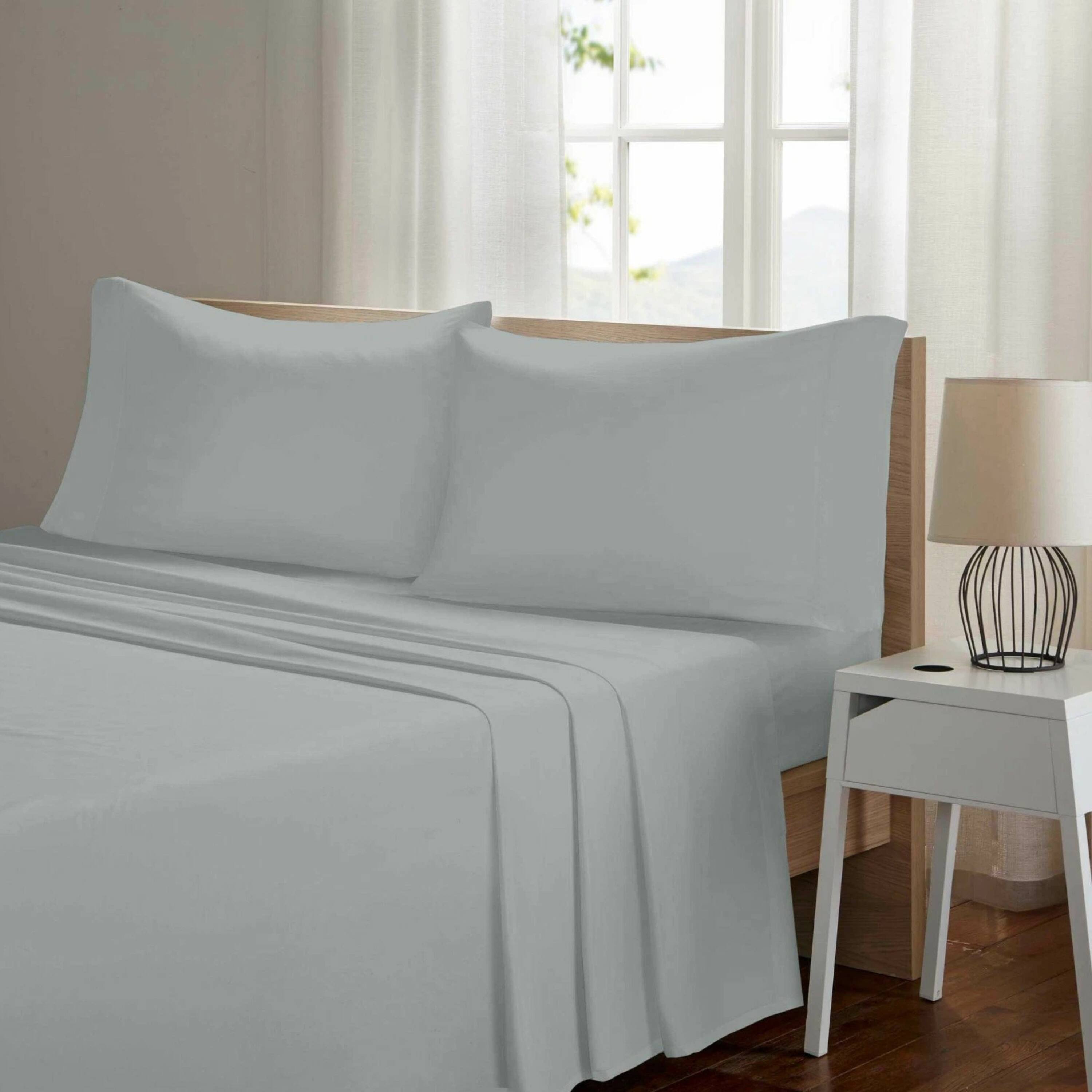 Angle. Kitcheniva - 4 Piece Bed Sheet Set Microfiber Comfort Ultra Soft Deep Pocket Sheets Light Gray King - Light Gray.