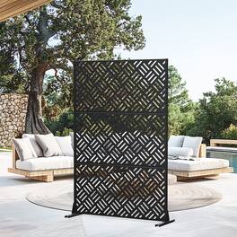 PexFix - 72 in. x 47 in. Carl Pattern Metal Outdoor Privacy Screen & Panels, Freestanding Garden Divider Fence - Black