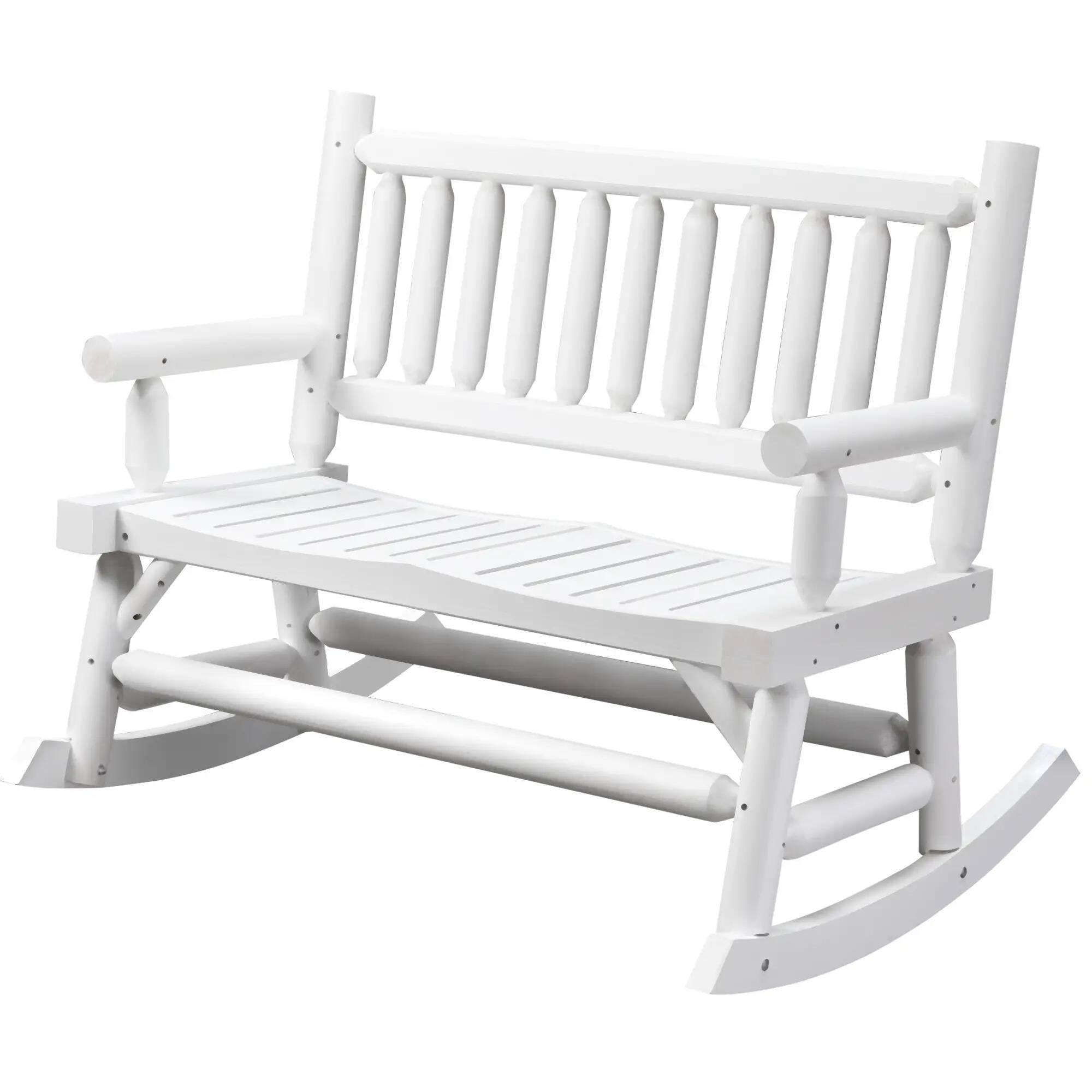 Angle. Resenkos - Resenkos 2-Seater Log Rocking Chair, Durable Outdoor Loveseat, Wide Comfortable Seats, Perfect for Patio, Garden, White - White.