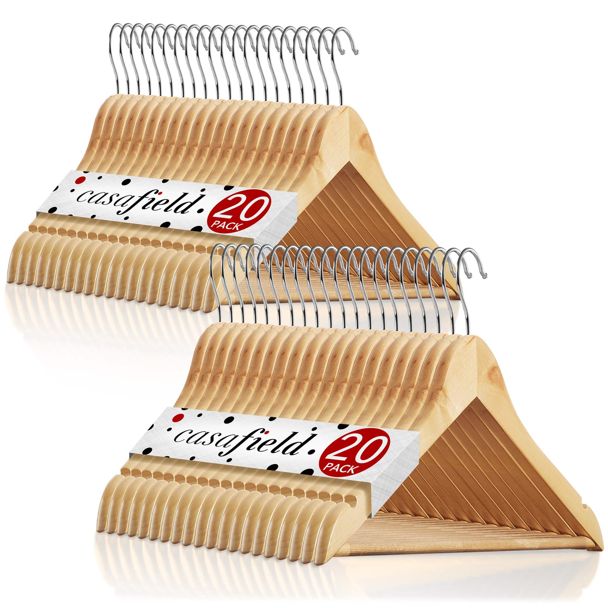 Casafield - 40 Wooden Suit Hangers - Natural