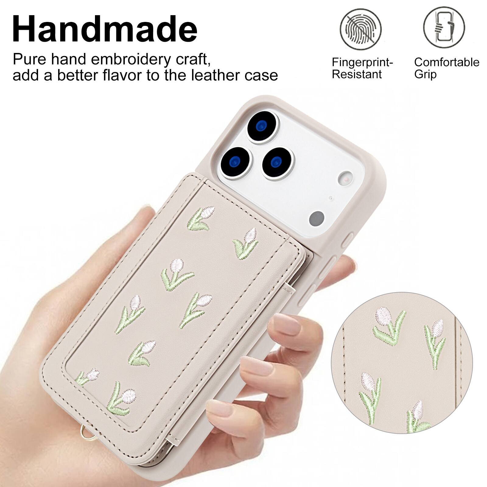 Handmade Pure hand embroidery craft, add a better flavor to the leather case

3 Fingerprint- Comfortable Resistant Grip