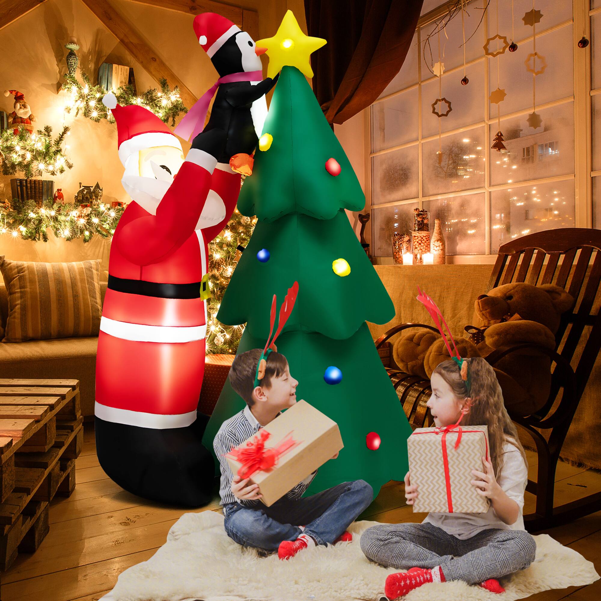 Alt View 3. Gymax - Gymax 6FT Christmas Inflatable Tree Santa Claus & Penguin Decor w/ Air Blower & LED Lights - Colorful.