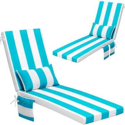 Front. Crestlive Products - Crestlive Products Outdoor Lounge Chair Cushions Patio Chaise Lounge Chair Seat Cushion with Pillow - Blue white.