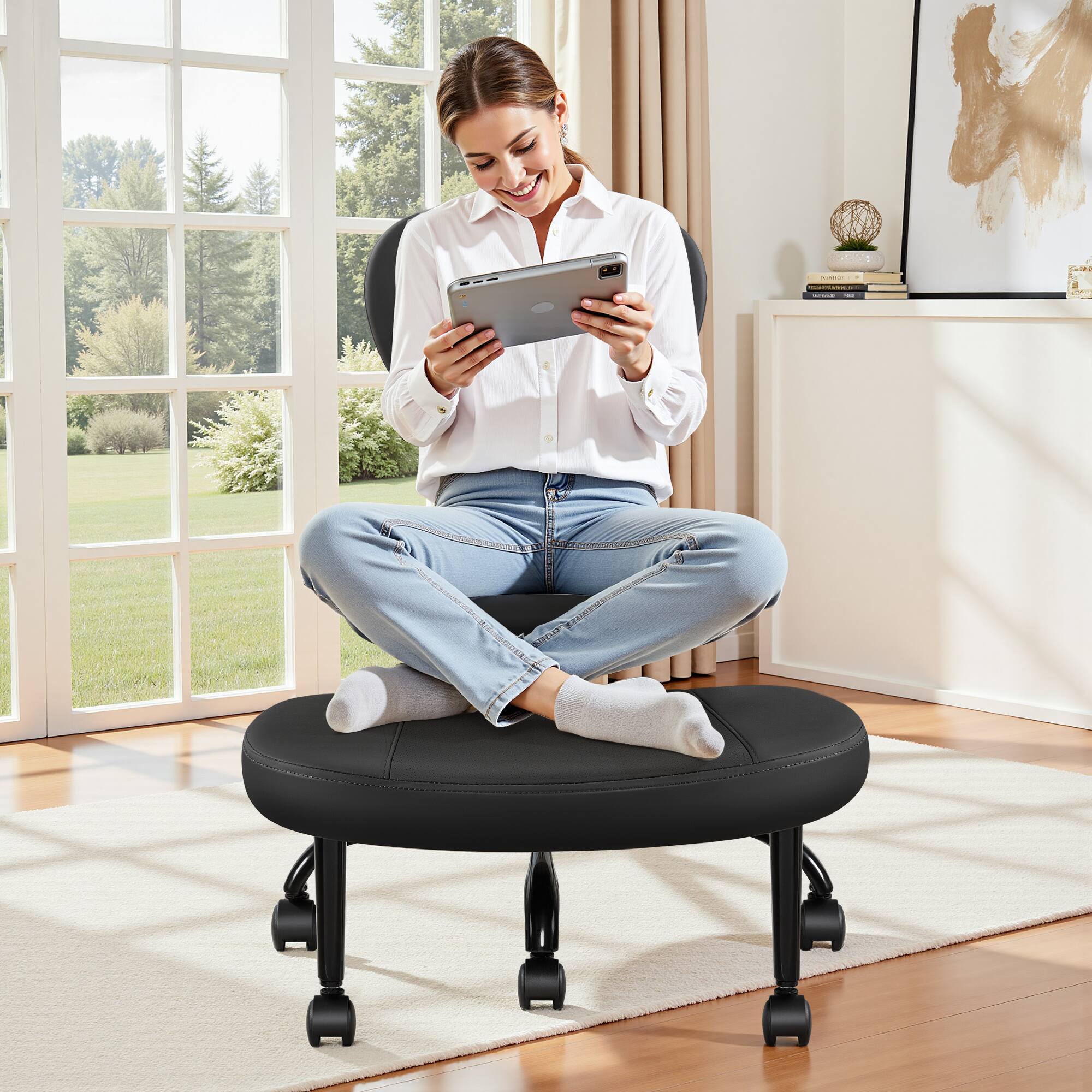 Alt View 7. Brick Attic - ADHD Criss Cross Office Chair with Wheels,Adjustable Height Ergonomic Kneeling Desk Chairs with 360°Rotating Footrest - Black.