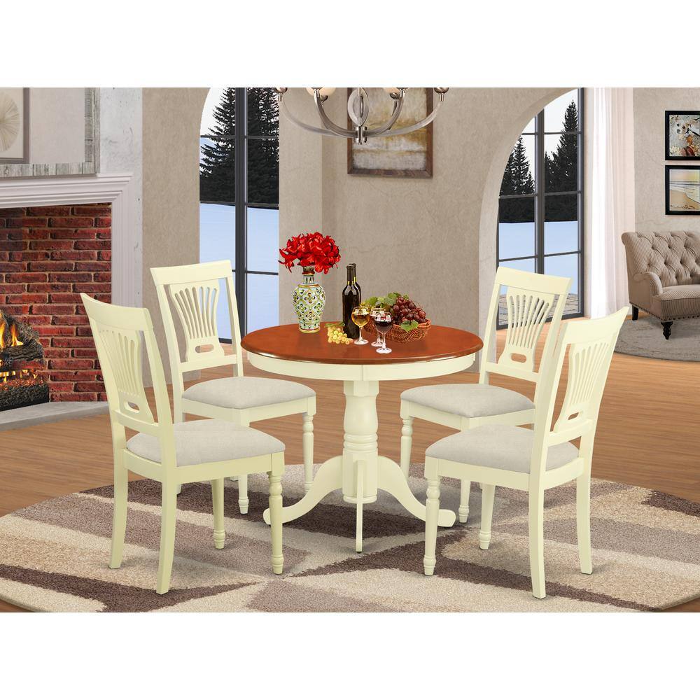 Left. East West Furniture - ANPL5-WHI-C 5 Pc Kitchen Table set-small Kitchen Table and 4 Chairs for Dining room - Buttermilk & Cherry.