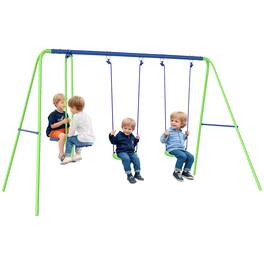 Outsunny - Metal Swing Set, Glider, Two Swing Seats, Adjustable Height, Outdoor Heavy Duty A-Frame, Playground, Backyard