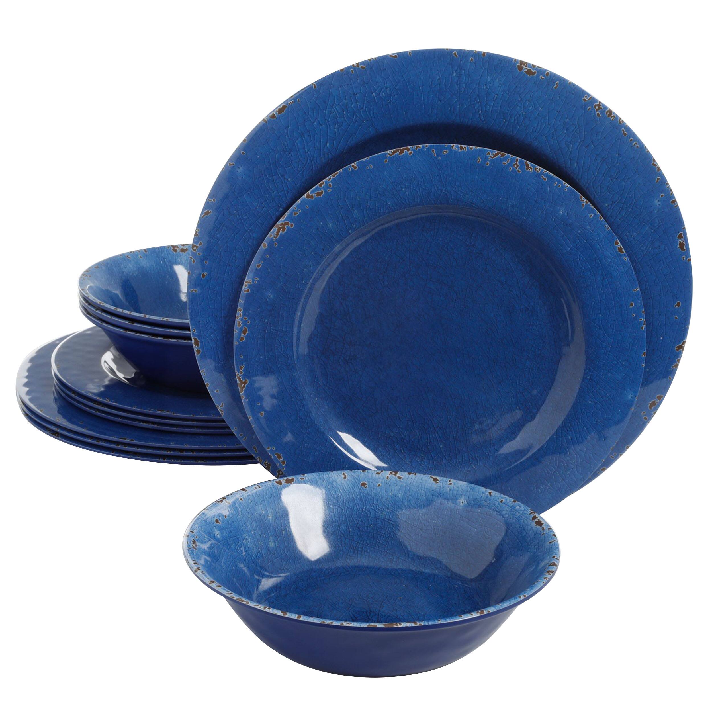 Studio California - Mauna 12 Piece Dinnerware Set in Cobalt Crackle Look Decal - Blue