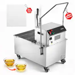 VEVOR - Commercial Mobile Fryer Filter Machine, 55L /14.5Gal Filter Truck Cart, 250W Deep Frying Oil Filtration System - Silver