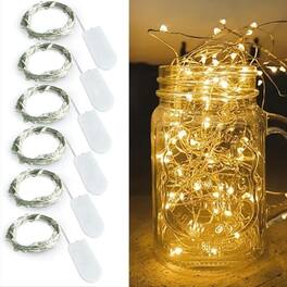 PARKER SLATER - 6-Pack Battery Operated Fairy Lights, 3.3ft 10 LED Silver Wire, Mini Lights